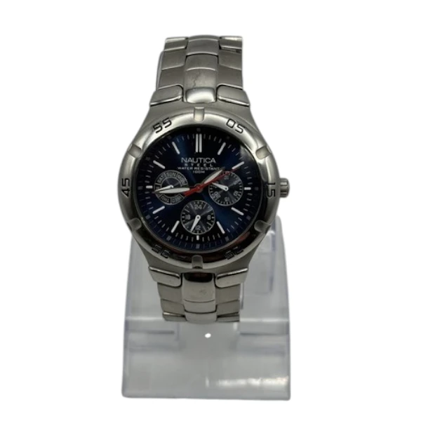 Nautica-Steel-S-Steel-Case-3-eye-Blue-Dial-100M-Japan-Movement-Wrist-watch-in-kenya-at-mtronics-audio-shop.webp Nautica Steel S-Steel Case 3 eye Blue Dial 100M Japan Movement Wrist watch - Image 1